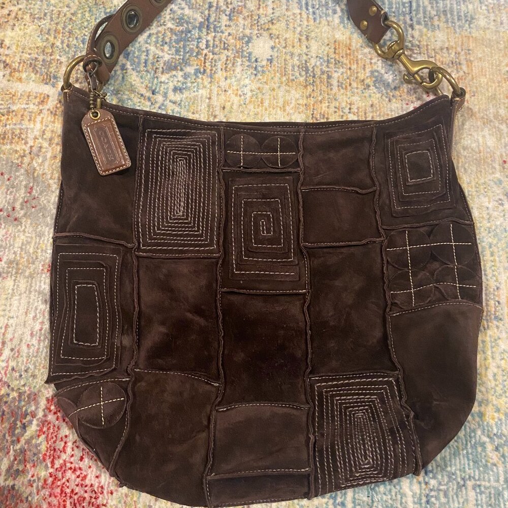 Coach Shoulder Bag 10409 - Suede Leather Mosaic Patchwork Duffle